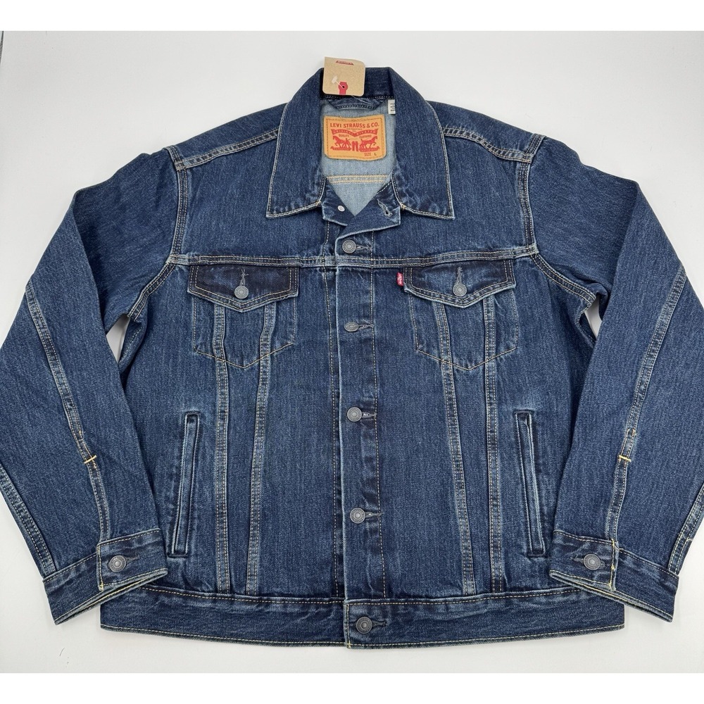 Levi Strauss & Co Mens Dark Wash Denim Trucker Jacket Classic Fit Size‎ Large